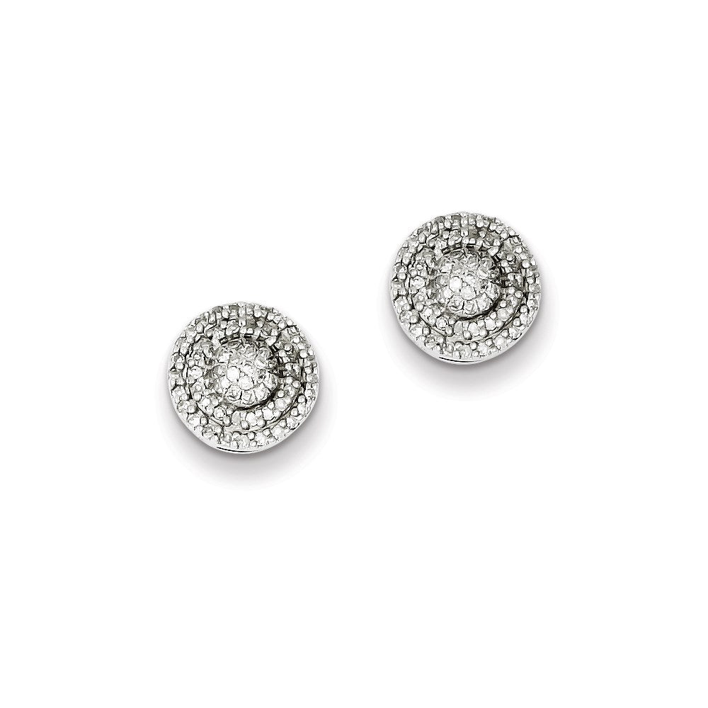 Sterling Silver Diamond Round Shaped Screwback Post Earrings