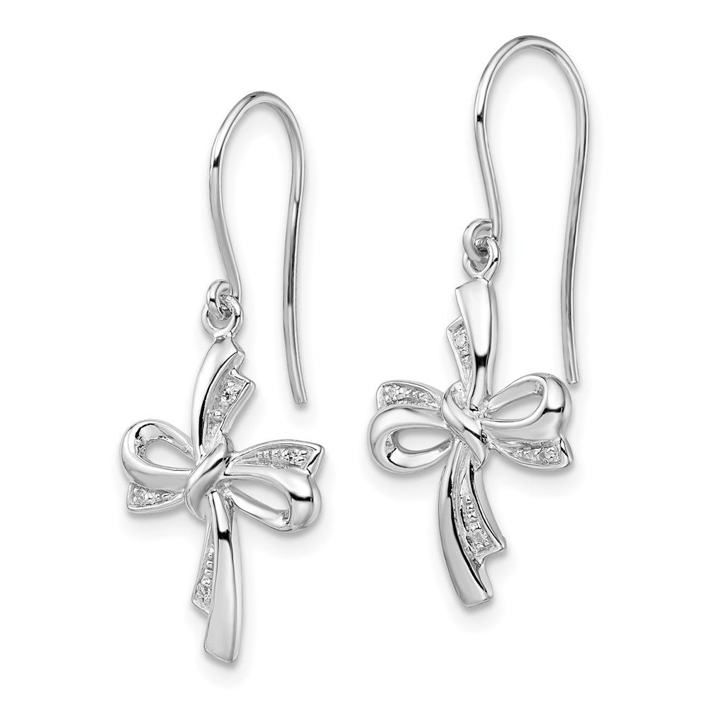 Sterling Silver Rhodium Plated Diamond Cross Dangle Earrings