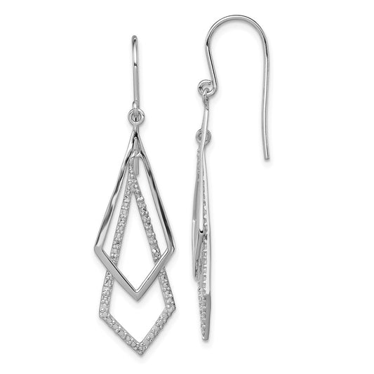 Sterling Silver Rhodium Plated Diamond Dangle Earrings