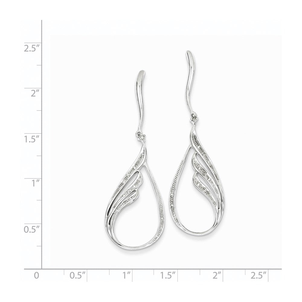 Sterling Silver Rhodium Plated Diamond Post Dangle Earrings