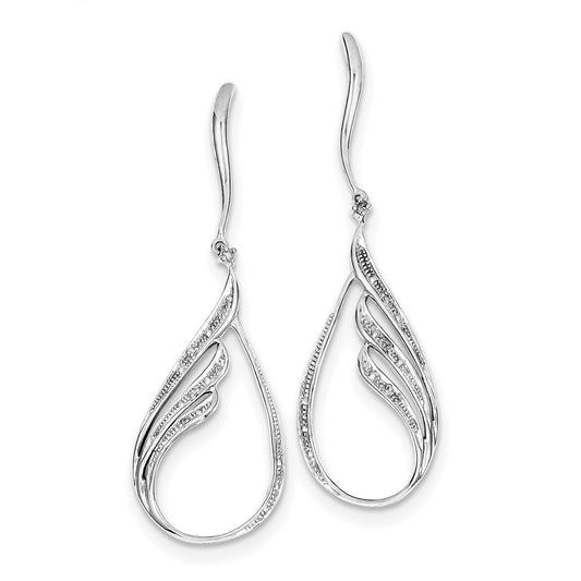 Sterling Silver Rhodium Plated Diamond Post Dangle Earrings