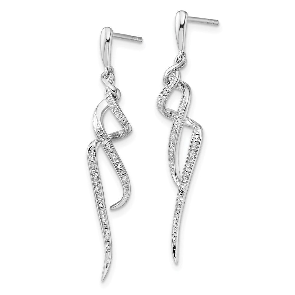 Sterling Silver Rhodium Plated Diamond Swirl Post Dangle Earrings