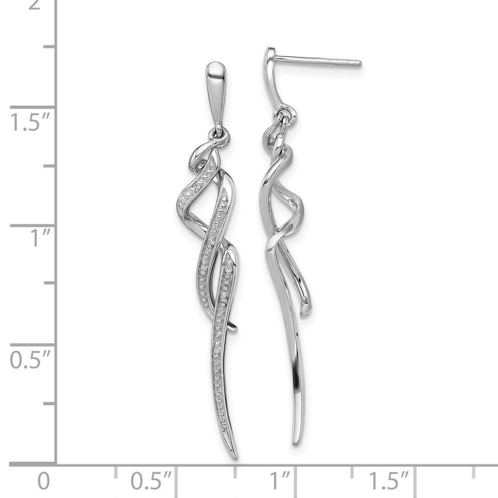 Sterling Silver Rhodium Plated Diamond Swirl Post Dangle Earrings