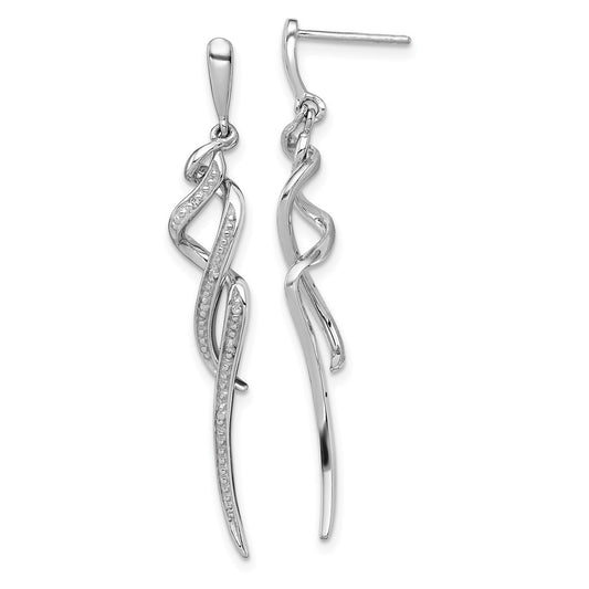 Sterling Silver Rhodium Plated Diamond Swirl Post Dangle Earrings