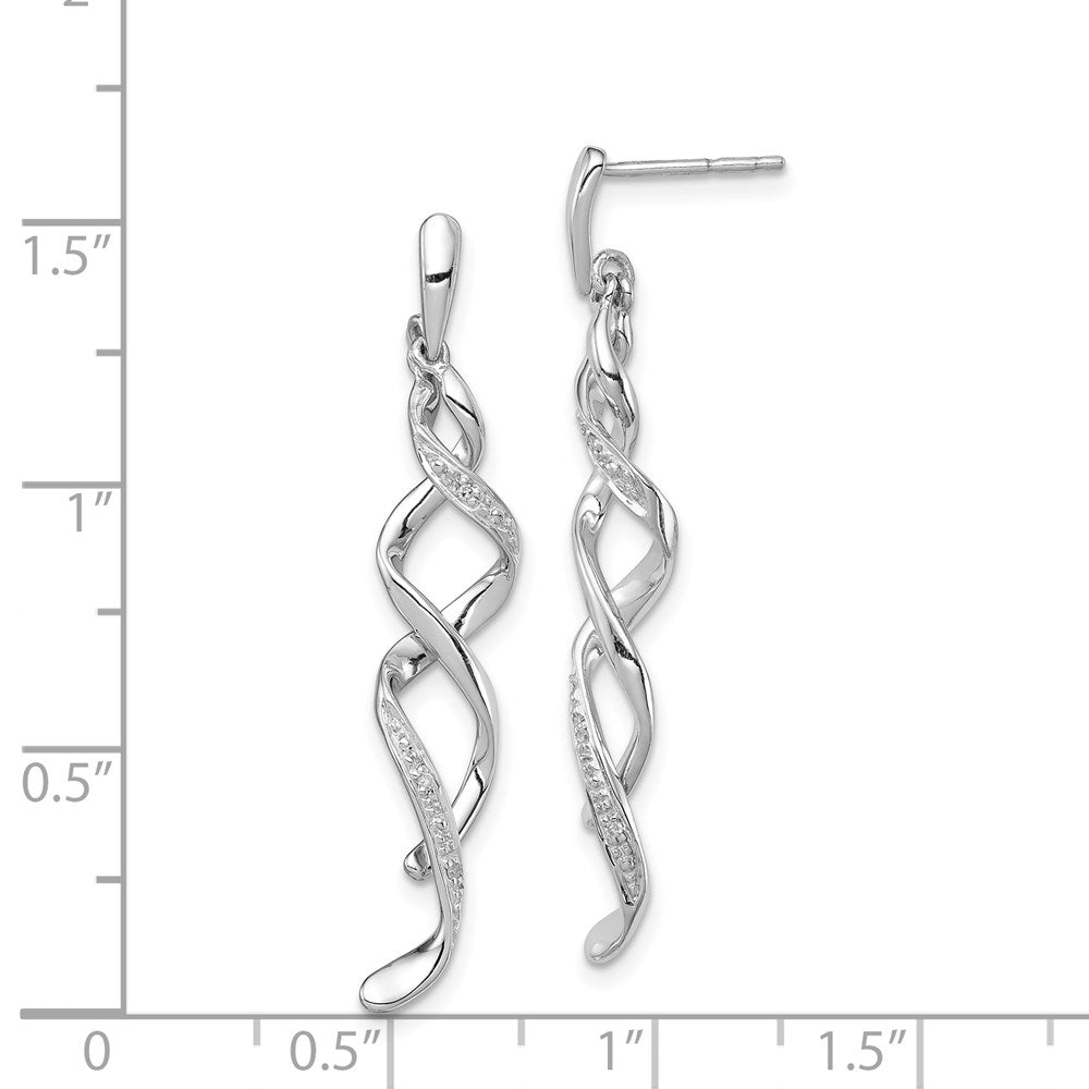 Sterling Silver Rhodium Plated Diamond Swirl Post Dangle Earrings