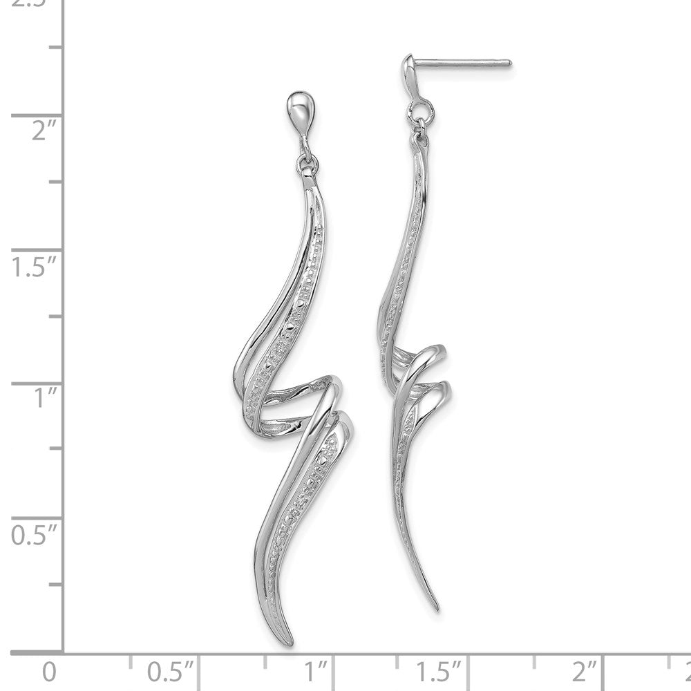 Sterling Silver Rhodium Plated Diamond Swirl Post Dangle Earrings