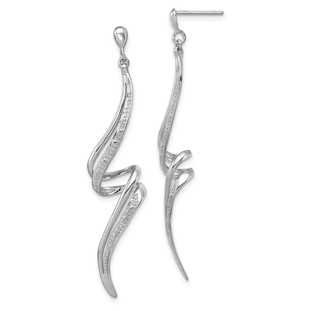 Sterling Silver Rhodium Plated Diamond Swirl Post Dangle Earrings