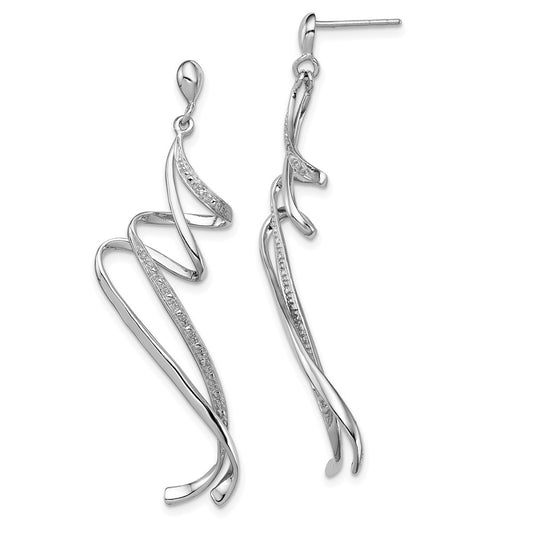 Sterling Silver Rhodium Plated Diamond Swirl Post Dangle Earrings