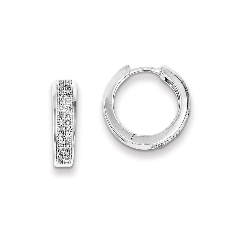 Sterling Silver Diamond 1/3 Cts Hinged Hoop Earrings