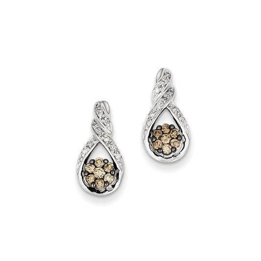 Sterling Silver Champagne Diamond Teardrop Post Earrings