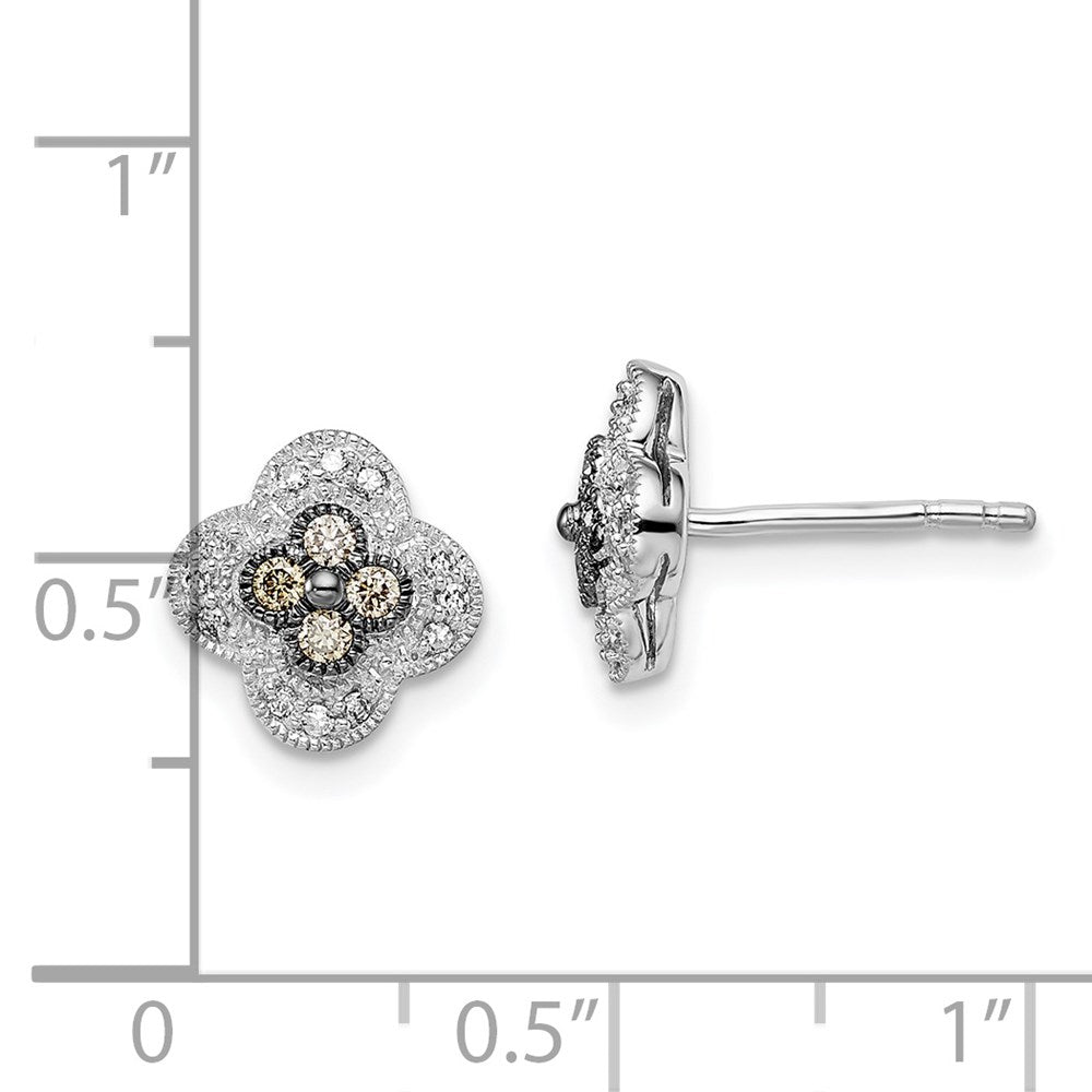 White Night Sterling Silver Rhodium-plated Champagne Diamond Small Flower Post Earrings