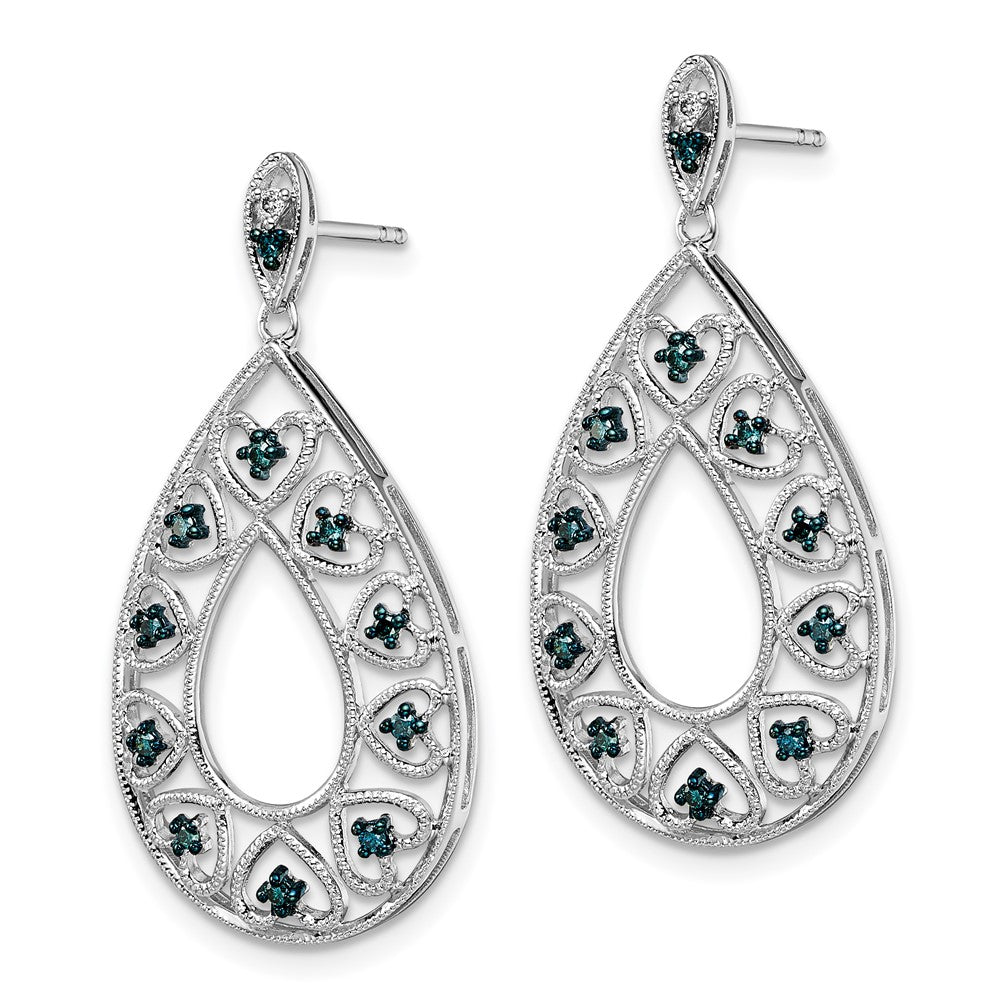 White Night Sterling Silver Rhodium-plated Dangle Blue and White Diamond Post Earrings