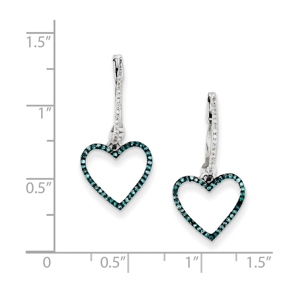 White Night Sterling Silver Rhodium-plated Blue and White Diamond Heart Hinged Hoop Earrings