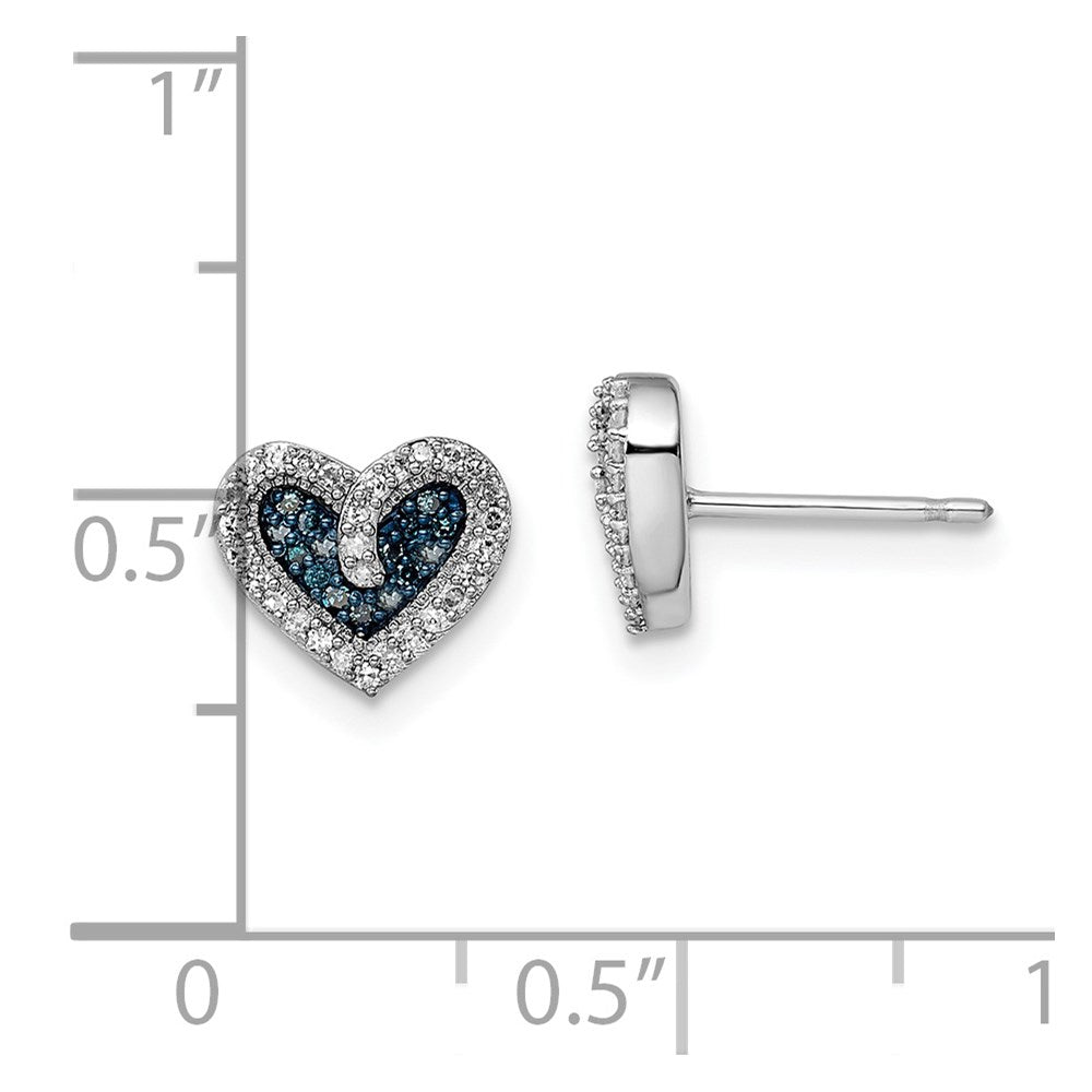 White Night Sterling Silver Rhodium-plated Blue and White Diamond Heart Post Earrings