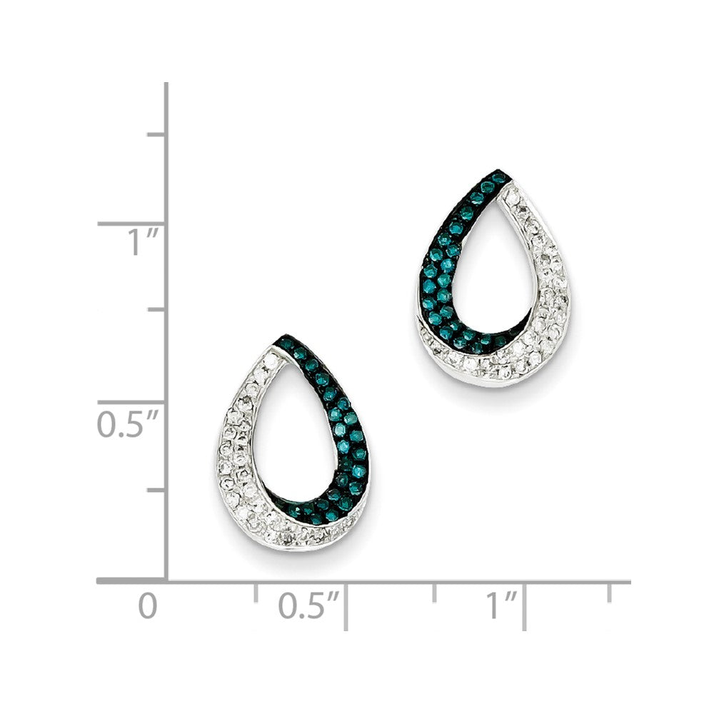 Sterling Silver White & Blue Diamond Open Teardrop Post Earrings