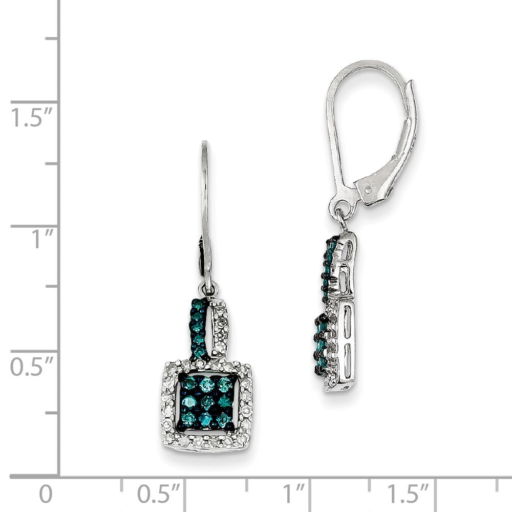 Sterling Silver White & Blue Diamond Leverback Earrings