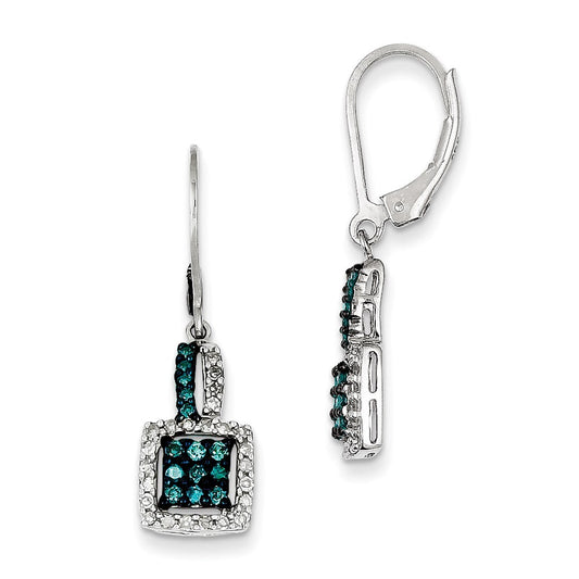 Sterling Silver White & Blue Diamond Leverback Earrings