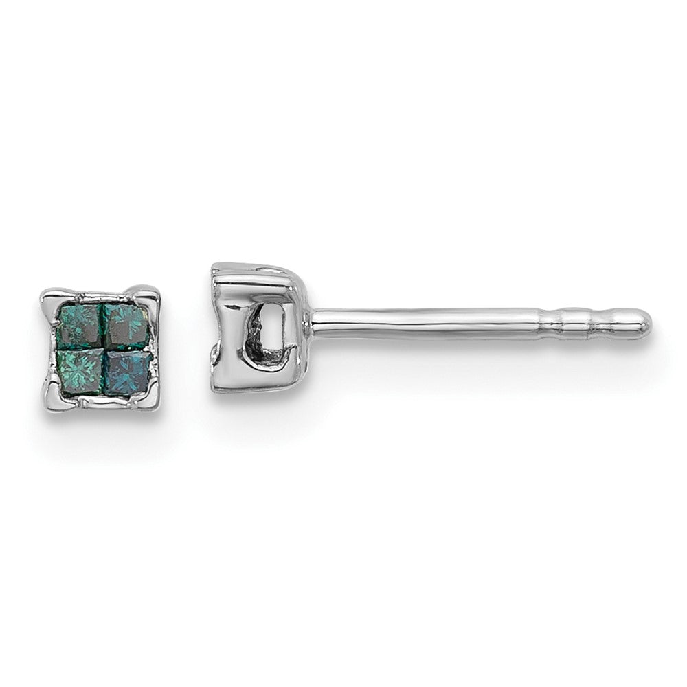 White Night Sterling Silver Rhodium-plated Blue Diamond Post Stud Earrings