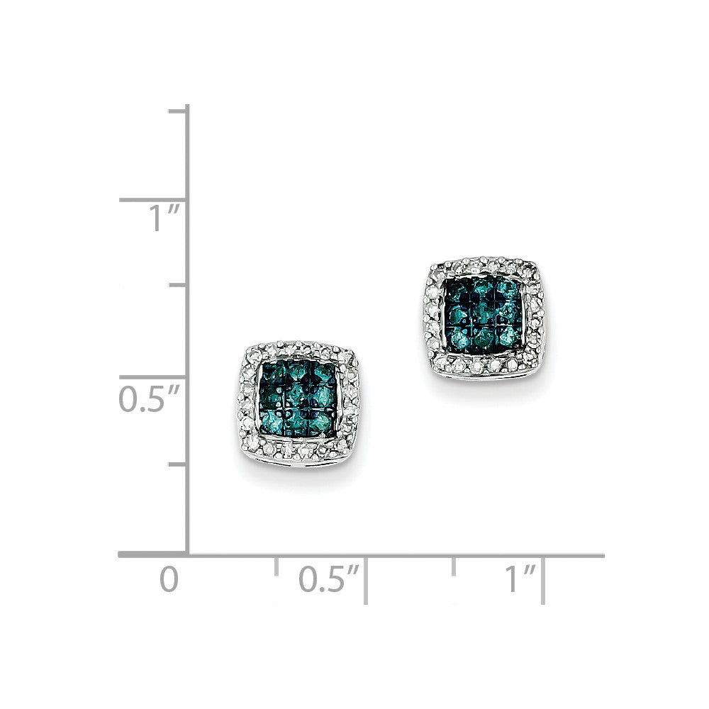 Sterling Silver White & Blue Diamond Stud Earrings