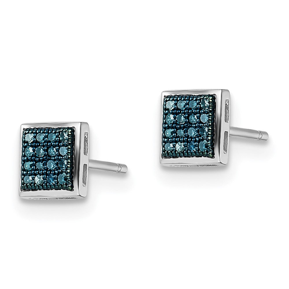 White Night Sterling Silver Rhodium-plated Blue Diamond Post Earrings