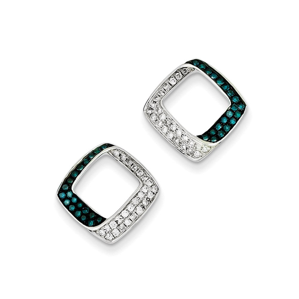 Sterling Silver White & Blue Diamond Square Post Earrings