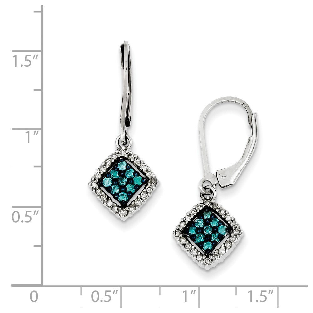 Sterling Silver White & Blue Diamond Leverback Earrings