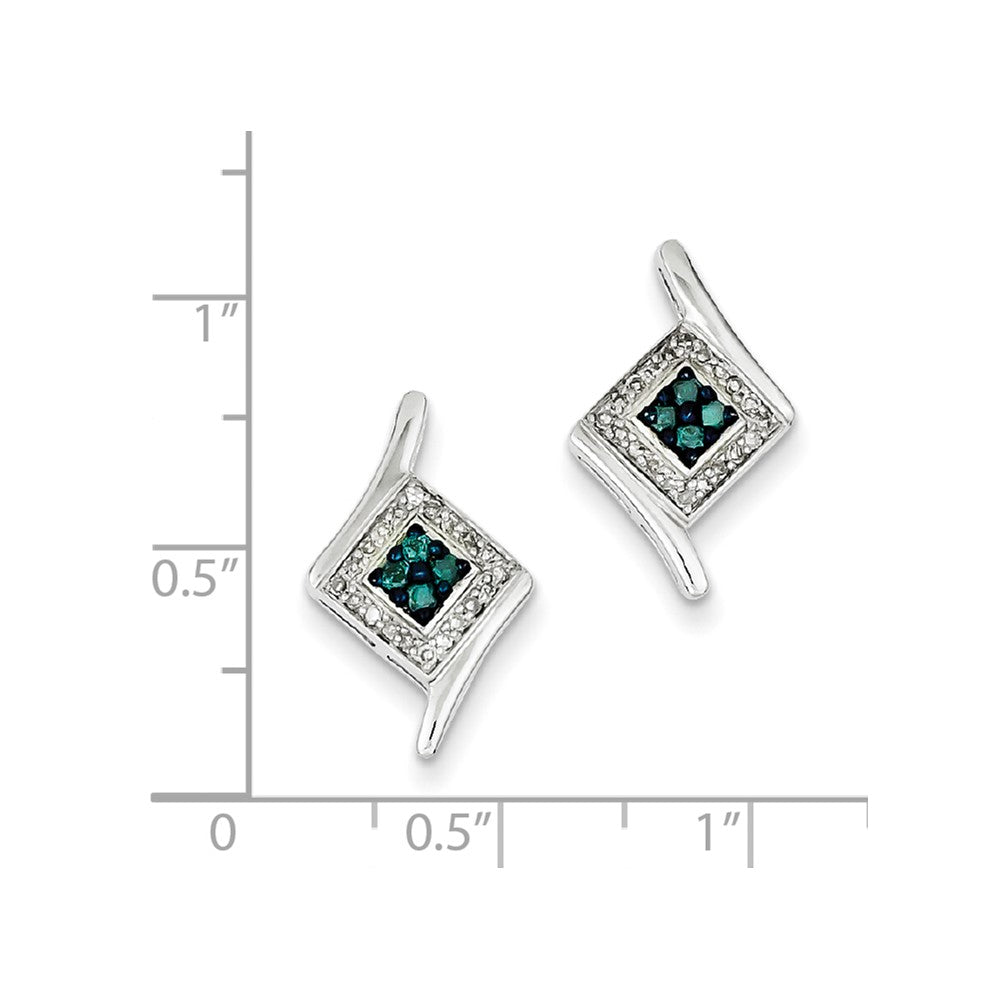 Sterling Silver White & Blue Cluster Diamond Post Earrings