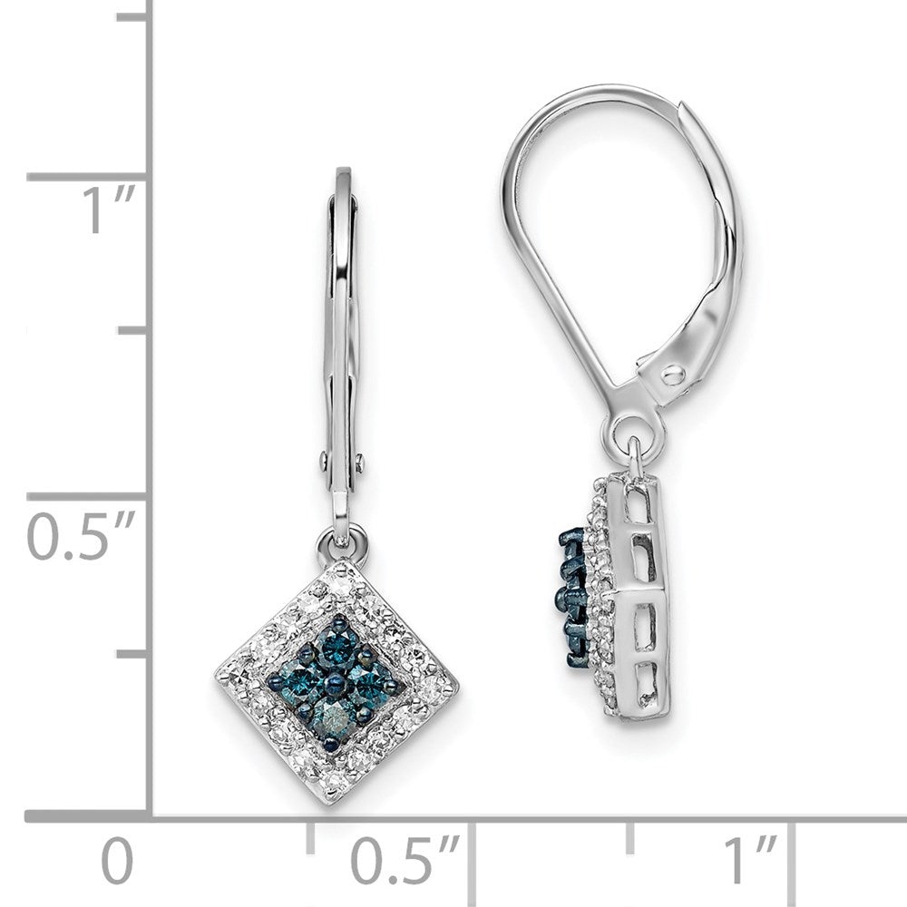 White Night Sterling Silver Rhodium-plated White and Blue Diamond Dangle Leverback Earrings