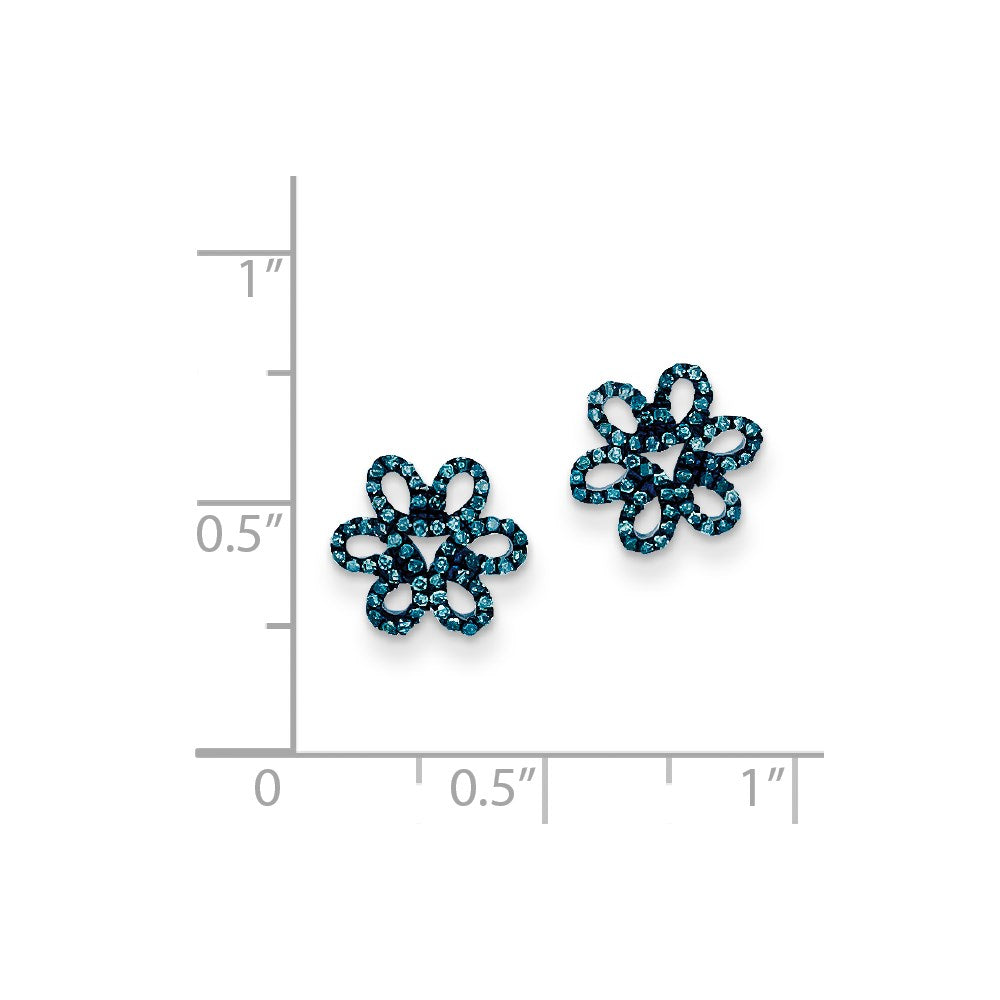 Sterling Silver Blue Diamond Flower Post Earrings