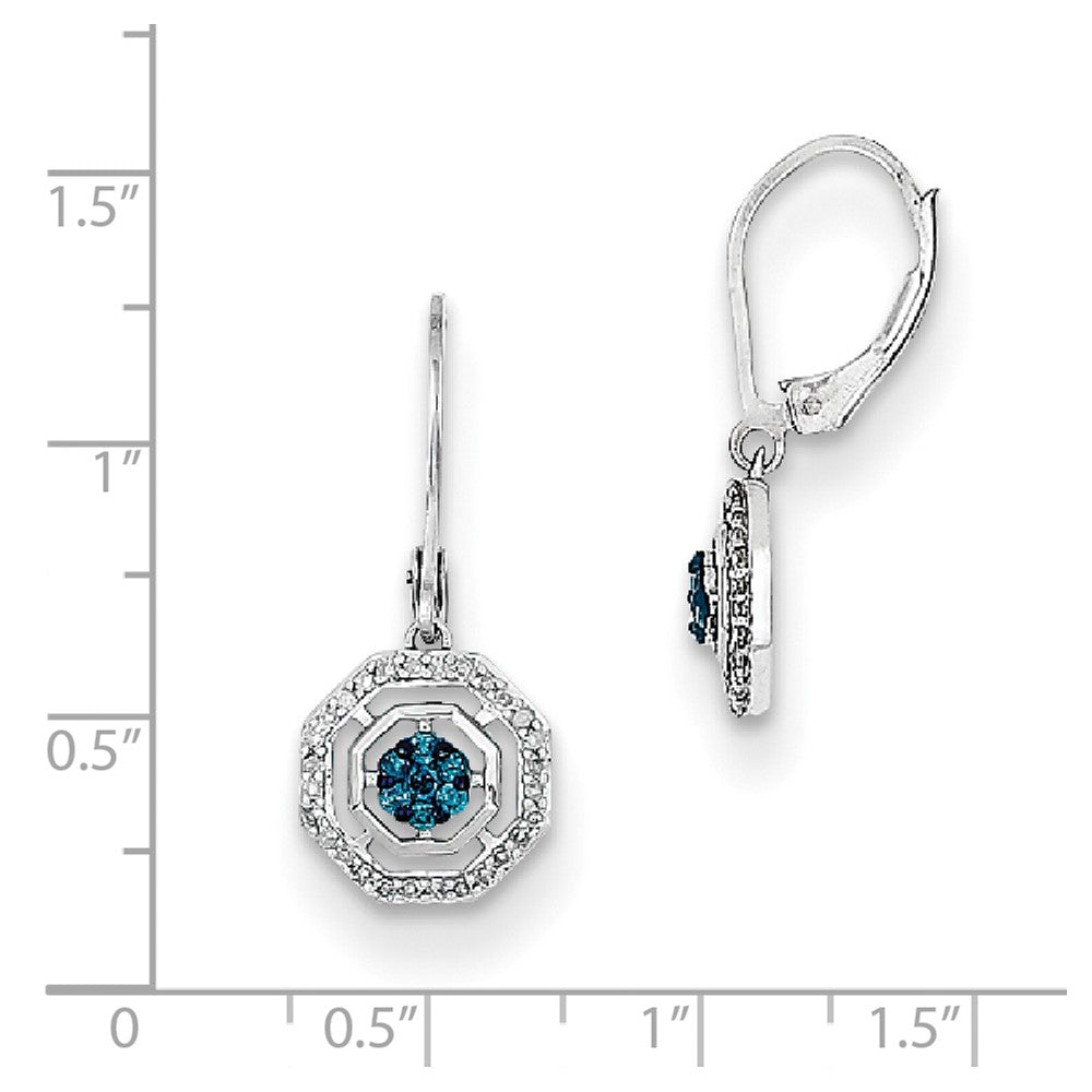 Sterling Silver White & Blue Diamond Leverback Earrings