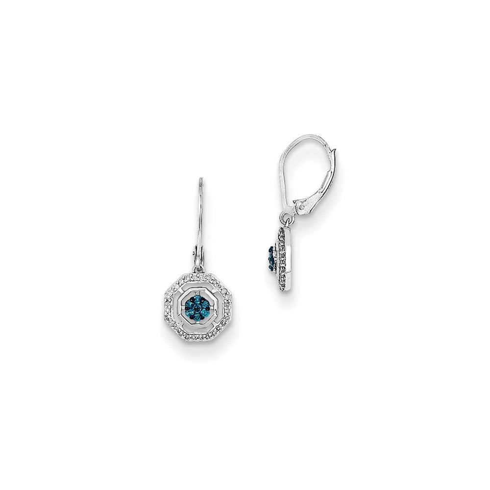 Sterling Silver White & Blue Diamond Leverback Earrings