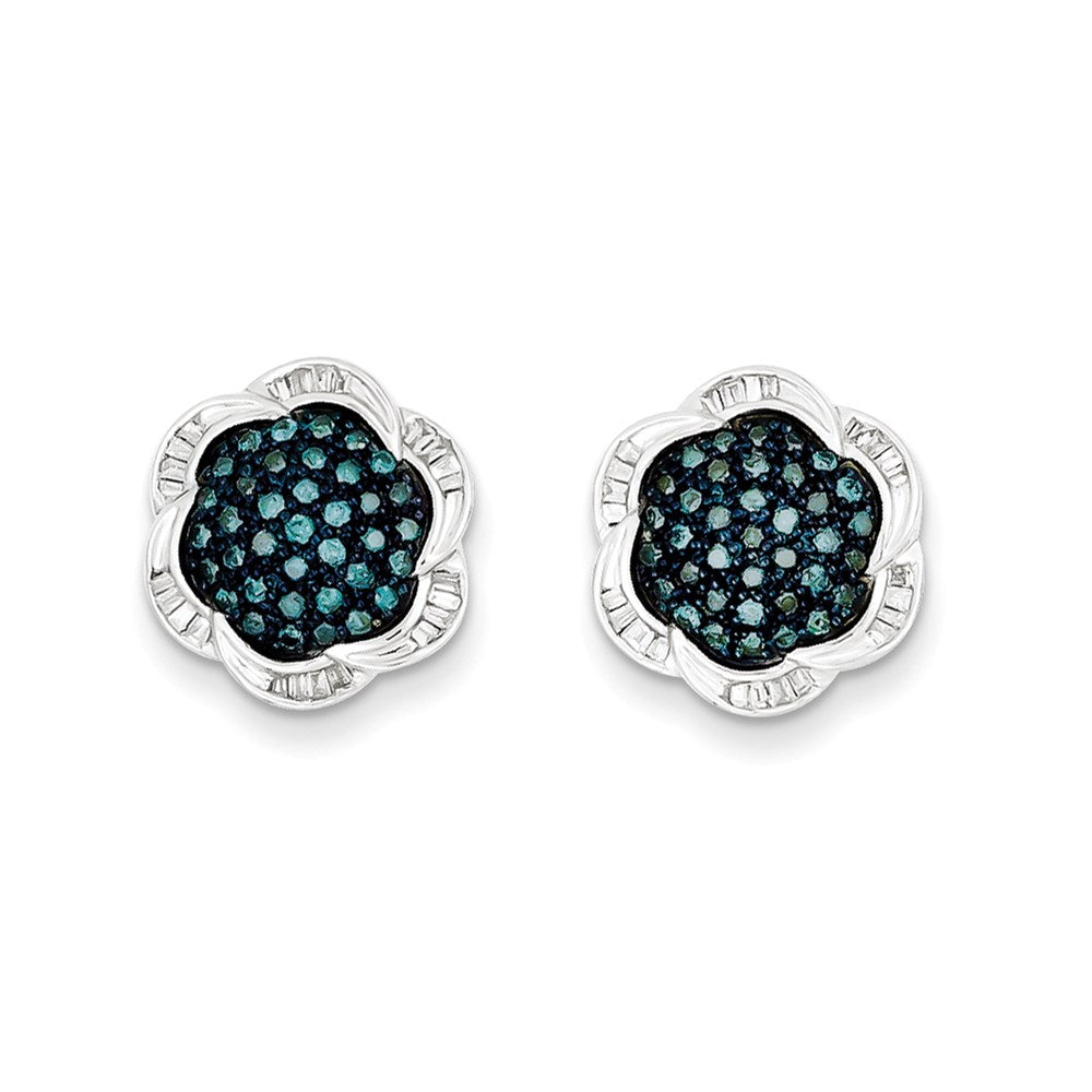 Sterling Silver Blue Diamond Flower Post Earrings