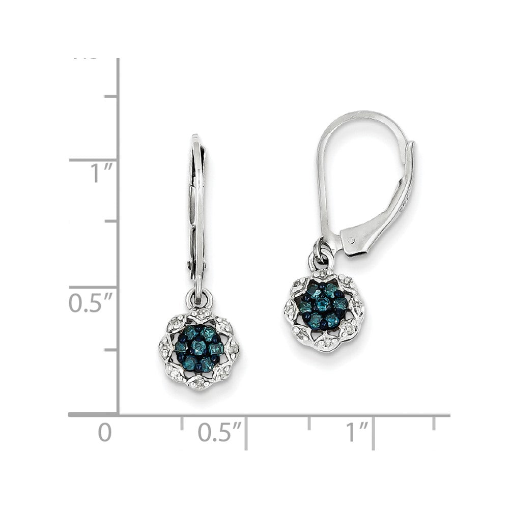 Sterling Silver White & Blue Diamond Leverback Earrings