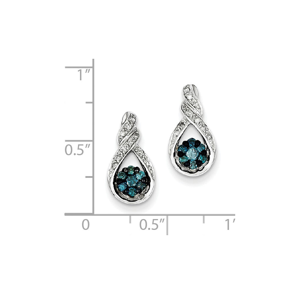 Sterling Silver Blue Diamond Teardrop Post Earrings