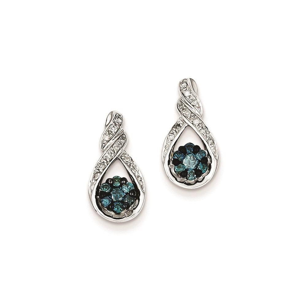 Sterling Silver Blue Diamond Teardrop Post Earrings