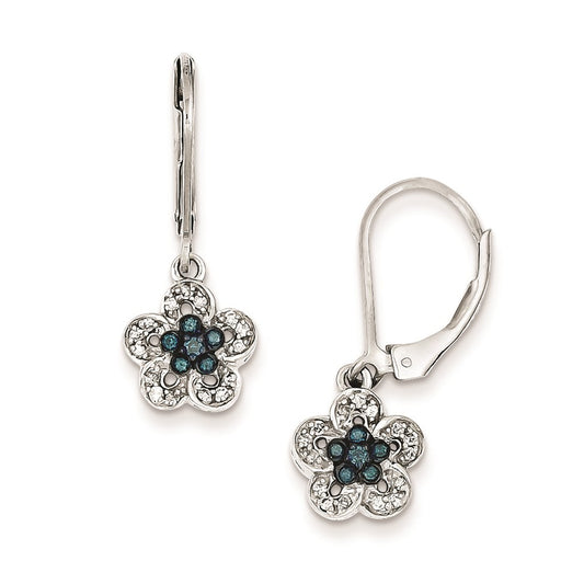 Sterling Silver White & Blue Diamond Leverback Earrings