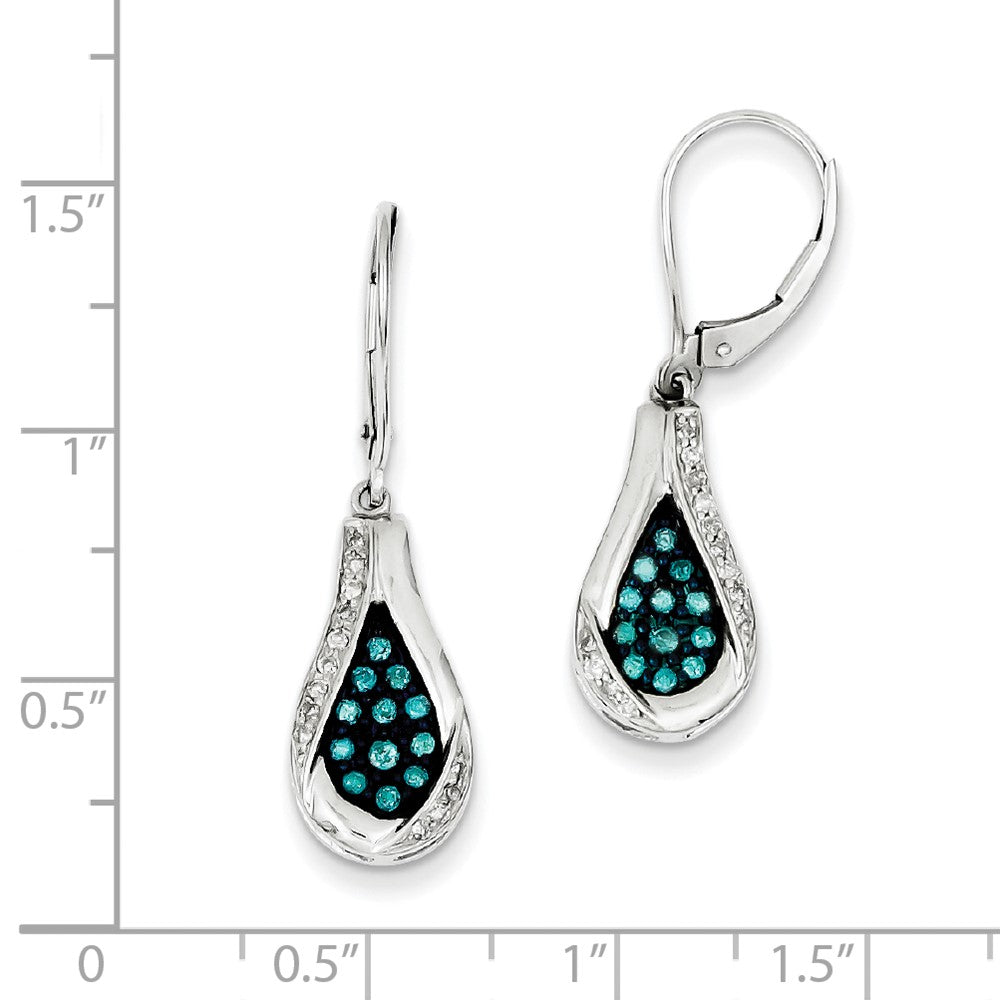 Sterling Silver Blue Diamond Teardrop Leverback Earrings