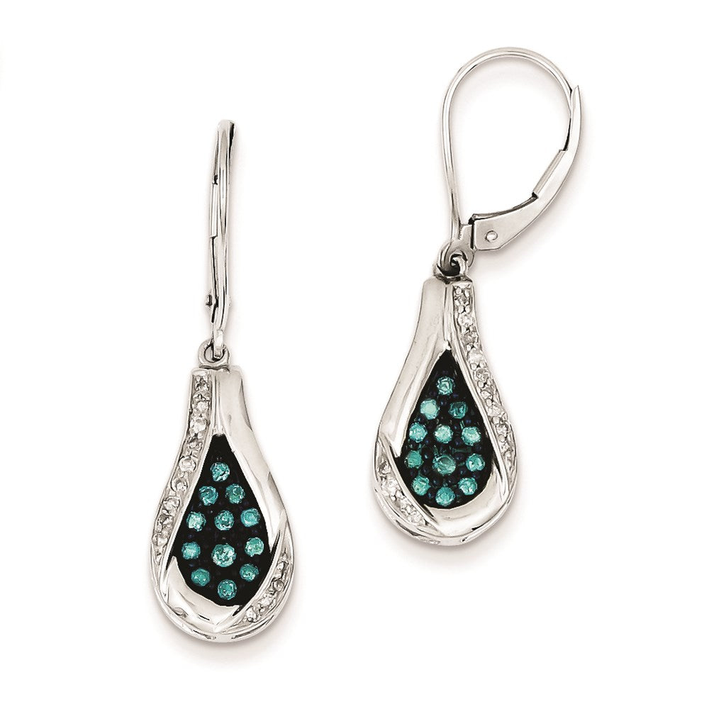 Sterling Silver Blue Diamond Teardrop Leverback Earrings