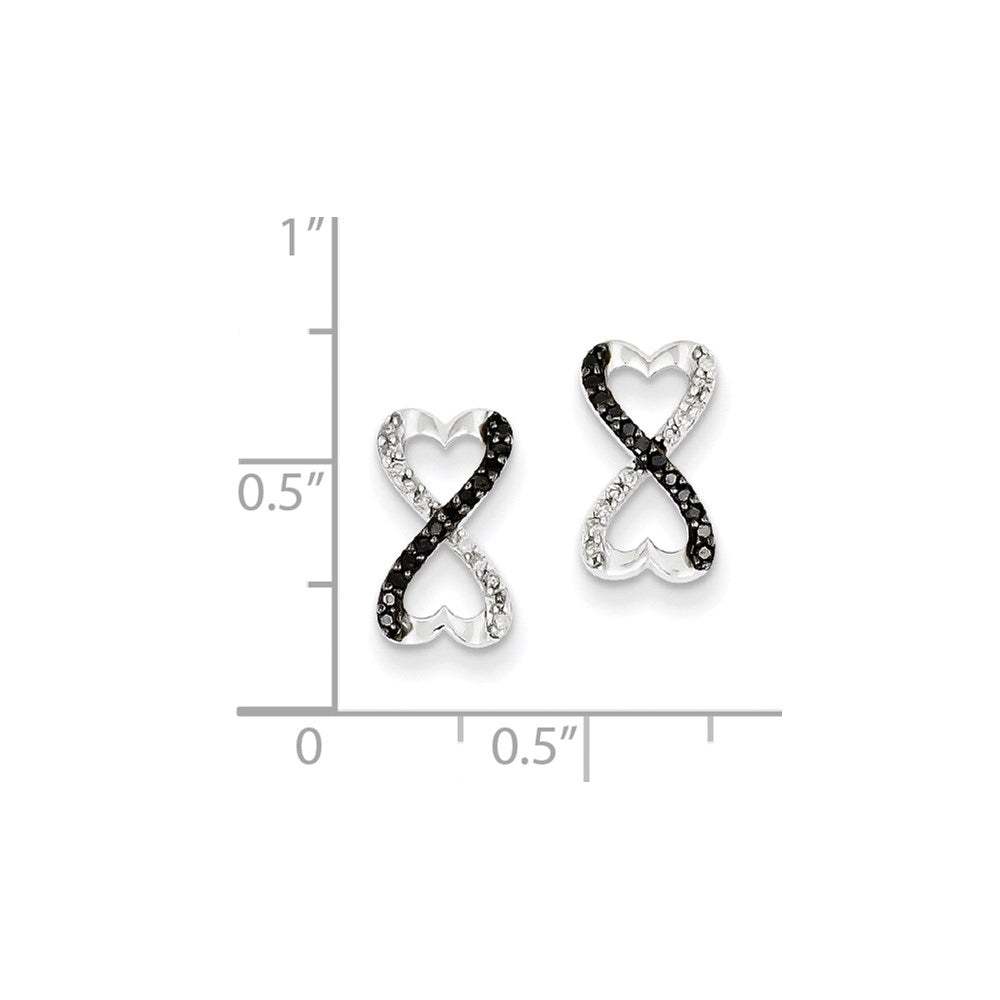 Sterling Silver RP Black & White Diamond Connected Heart Post Earrings