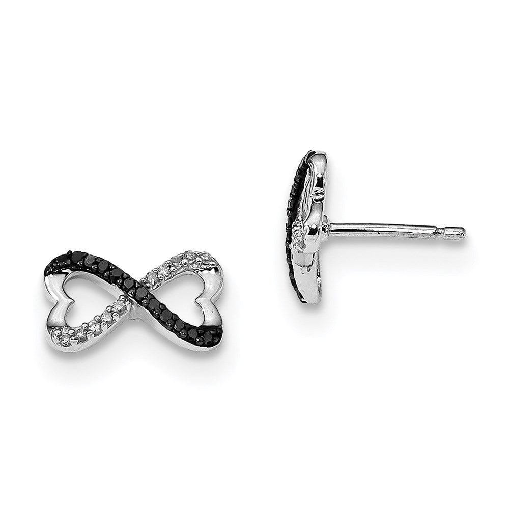 Sterling Silver RP Black & White Diamond Connected Heart Post Earrings