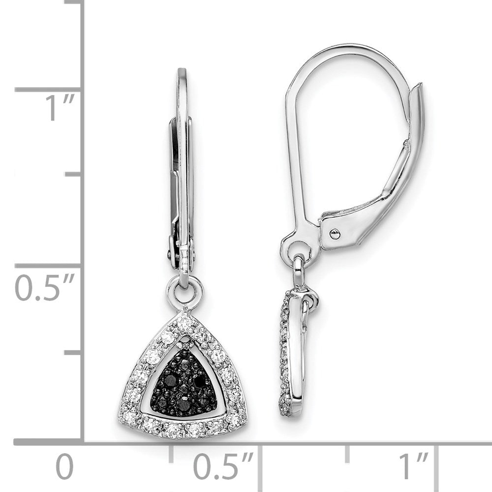 White Night Sterling Silver Rhodium-plated Black and White Diamond Dangle Leverback Earrings