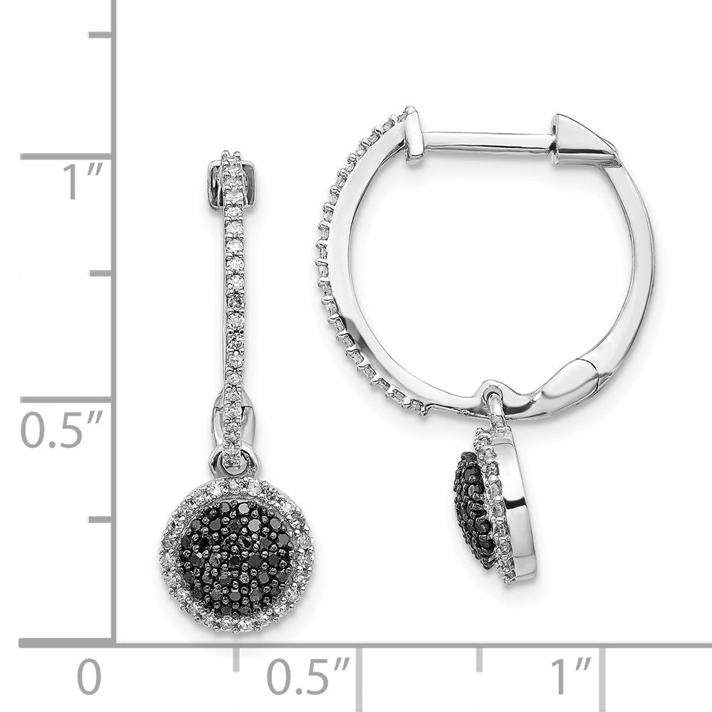 White Night Sterling Silver Rhodium-plated Black and White Diamond Hinged Hoop Dangle Earrings