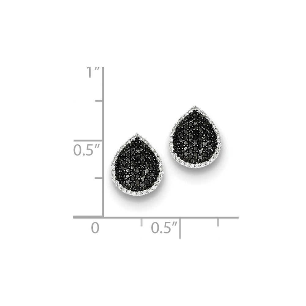 Sterling Silver Black and White Diamond Teardrop Post Earrings