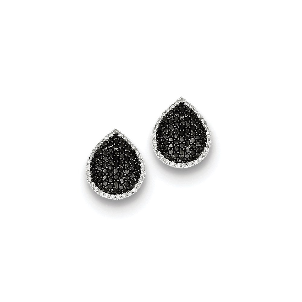 Sterling Silver Black and White Diamond Teardrop Post Earrings