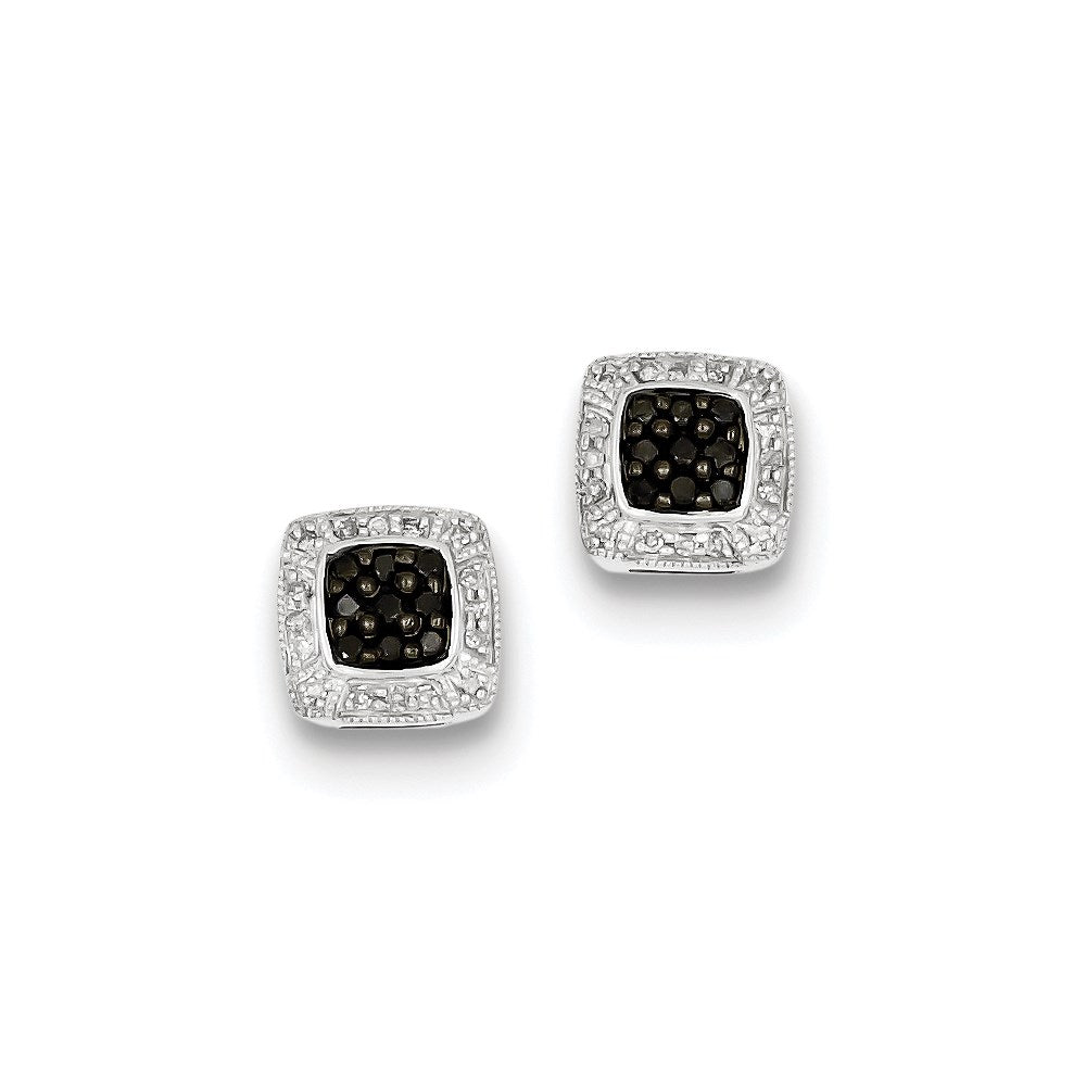 Sterling Silver Black & White Diamond Flower Post Earrings