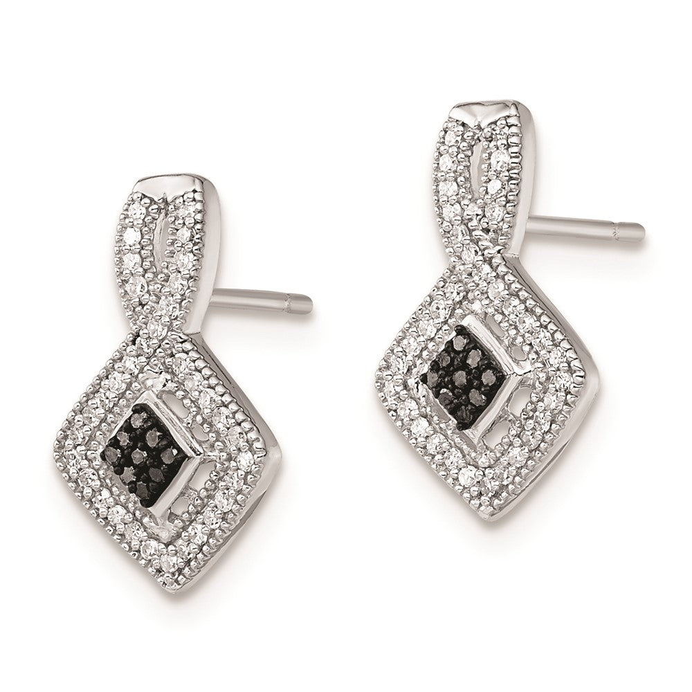 Sterling Silver Rhodium-plated Black and White Diamond Earrings