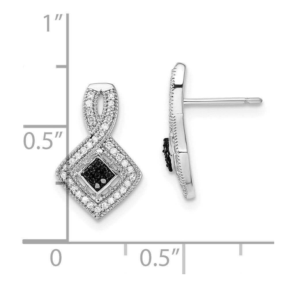 Sterling Silver Rhodium-plated Black and White Diamond Earrings