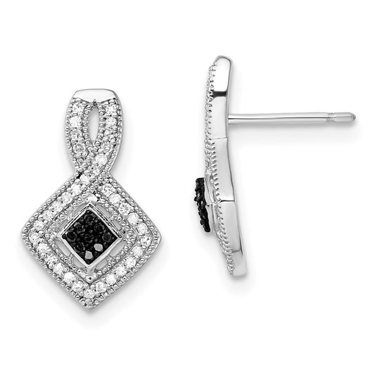 Sterling Silver Rhodium-plated Black and White Diamond Earrings