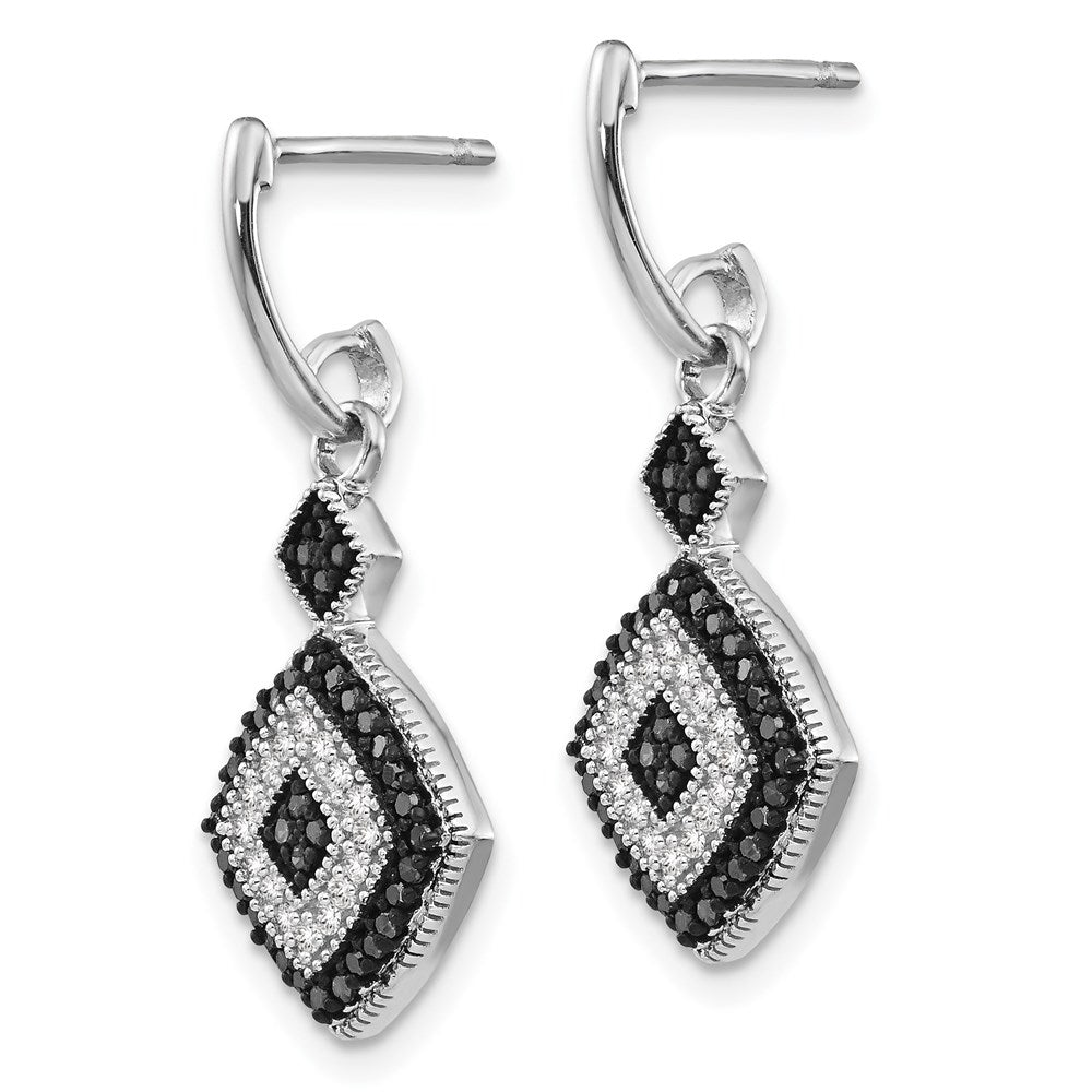 White Night Sterling Silver Rhodium-plated Black and White Diamond Post Dangle Earrings