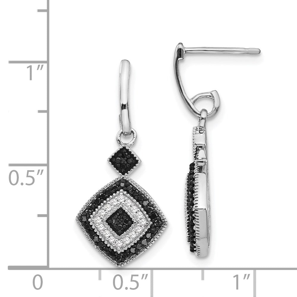 White Night Sterling Silver Rhodium-plated Black and White Diamond Post Dangle Earrings